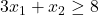 3x_1+x_2\ge 8