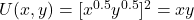 U(x, y) = [x^{0.5} y^{0.5}]^2 = x y