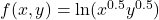 f(x, y) = \ln(x^{0.5} y^{0.5})