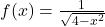 f(x) = \frac{1}{\sqrt{4 - x^2}}
