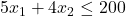 5x_1+4x_2\le 200